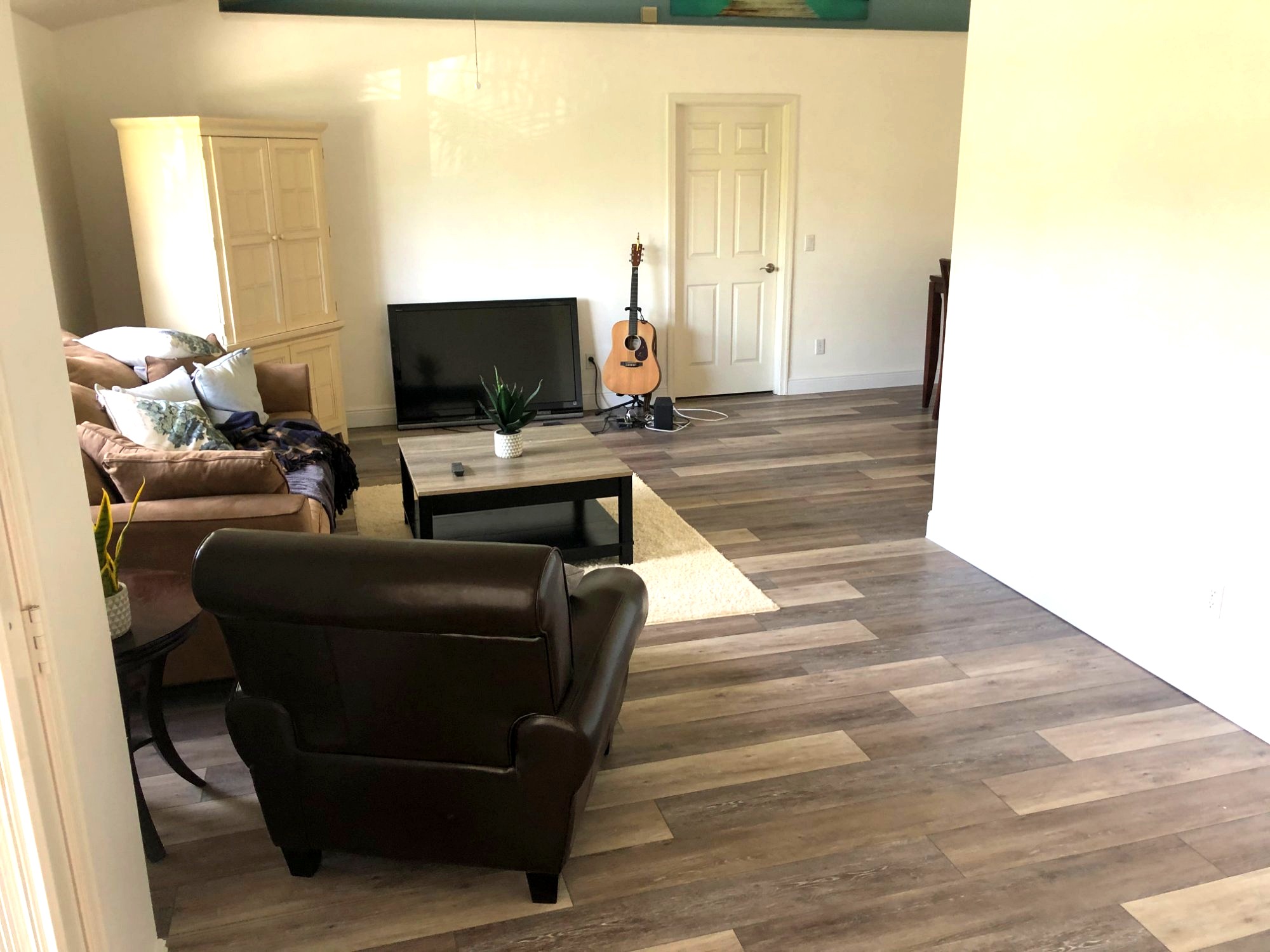 Living room dark LVP flooring